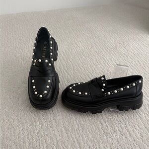 Stuart Weitzman pearl studded detail chunky monolith loafers 6.5